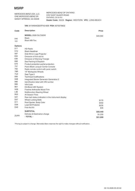 used 2026 Mercedes-Benz GLC 300 car, priced at $45,483