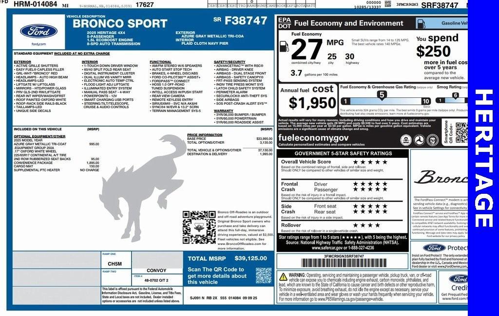 new 2025 Ford Bronco Sport car, priced at $38,151