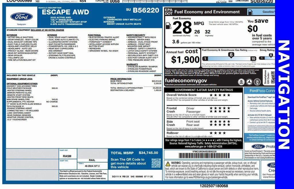 new 2025 Ford Escape car, priced at $33,736