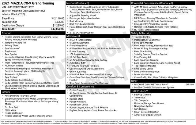 used 2021 Mazda CX-9 car, priced at $23,500