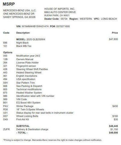 used 2025 Mercedes-Benz GLB 250 car, priced at $41,062