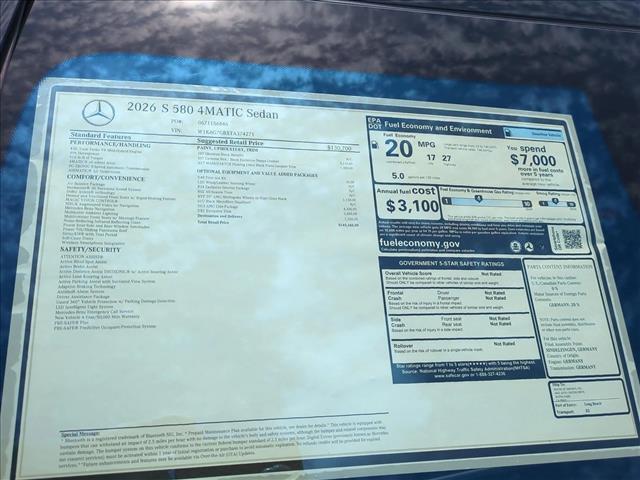 new 2026 Mercedes-Benz S-Class car, priced at $145,345