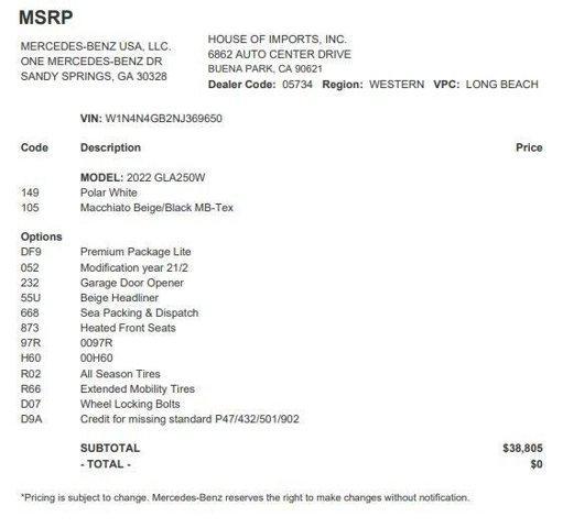 used 2022 Mercedes-Benz GLA 250 car, priced at $24,664