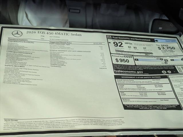 new 2026 Mercedes-Benz EQS 450 car, priced at $108,045