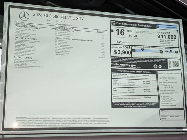 new 2026 Mercedes-Benz GLS 580 car, priced at $119,125