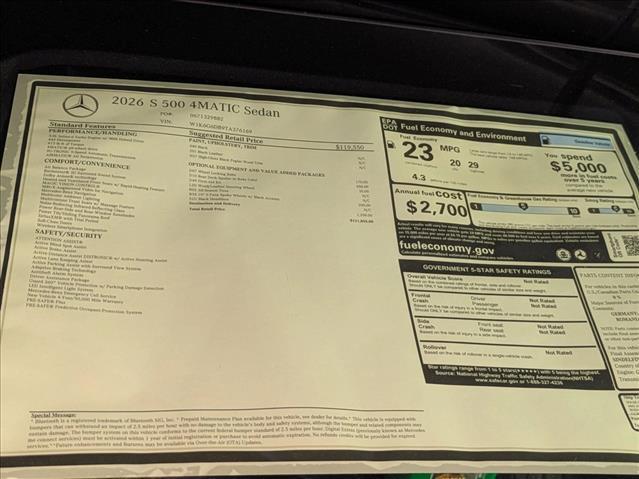 new 2026 Mercedes-Benz S-Class car, priced at $121,855