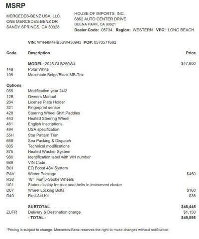 used 2025 Mercedes-Benz GLB 250 car, priced at $38,277