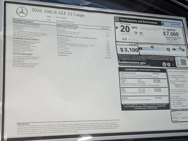 new 2026 Mercedes-Benz AMG GLE 53 car, priced at $96,225