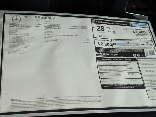 new 2025 Mercedes-Benz GLB 250 car, priced at $47,145