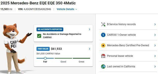 used 2025 Mercedes-Benz EQE 350 car, priced at $56,288