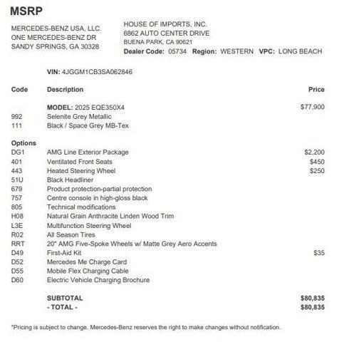 used 2025 Mercedes-Benz EQE 350 car, priced at $56,288
