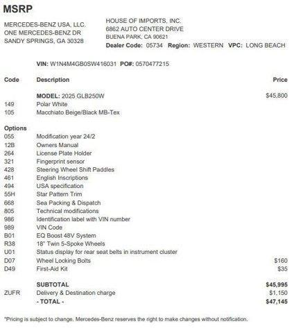 used 2025 Mercedes-Benz GLB 250 car, priced at $37,377