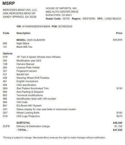 used 2025 Mercedes-Benz GLB 250 car, priced at $39,877