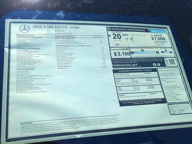 new 2026 Mercedes-Benz S-Class car, priced at $146,625