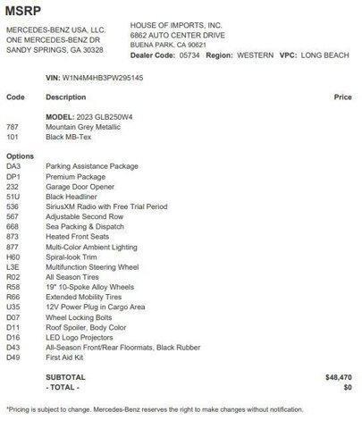 used 2023 Mercedes-Benz GLB 250 car, priced at $29,533