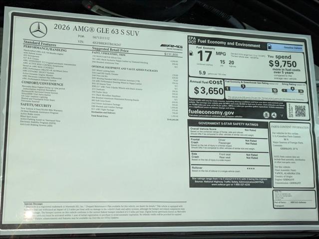 new 2026 Mercedes-Benz AMG GLE 63 car, priced at $145,465