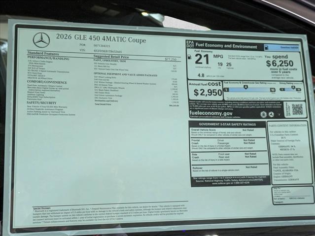 new 2026 Mercedes-Benz GLE 450 car, priced at $84,365