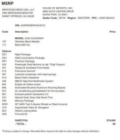 used 2023 Mercedes-Benz GLE 450 car, priced at $48,548