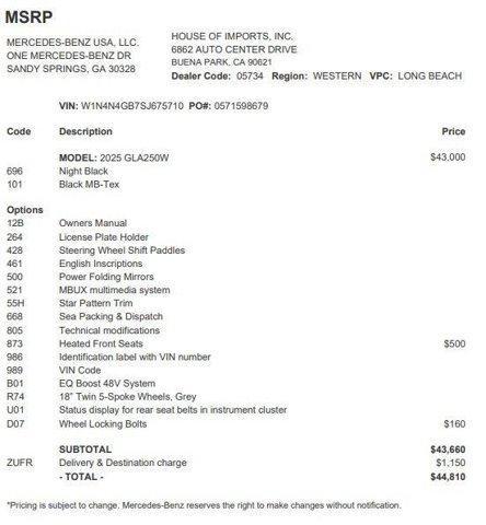 used 2025 Mercedes-Benz GLA 250 car, priced at $32,991