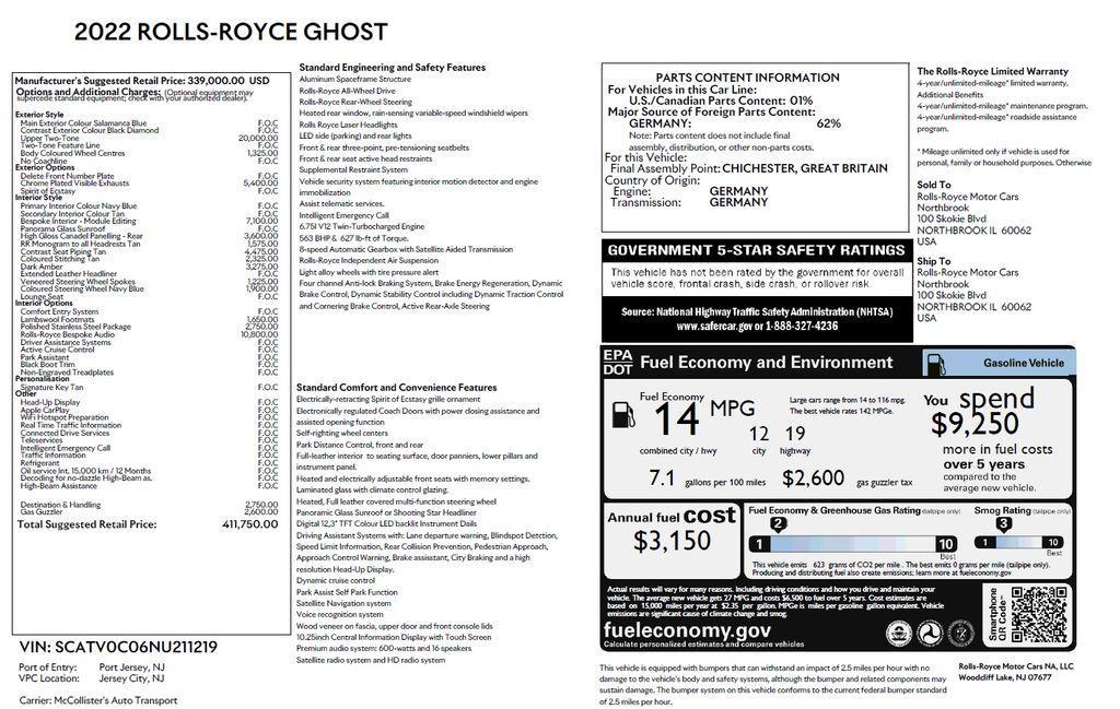 used 2022 Rolls-Royce Ghost car, priced at $234,246