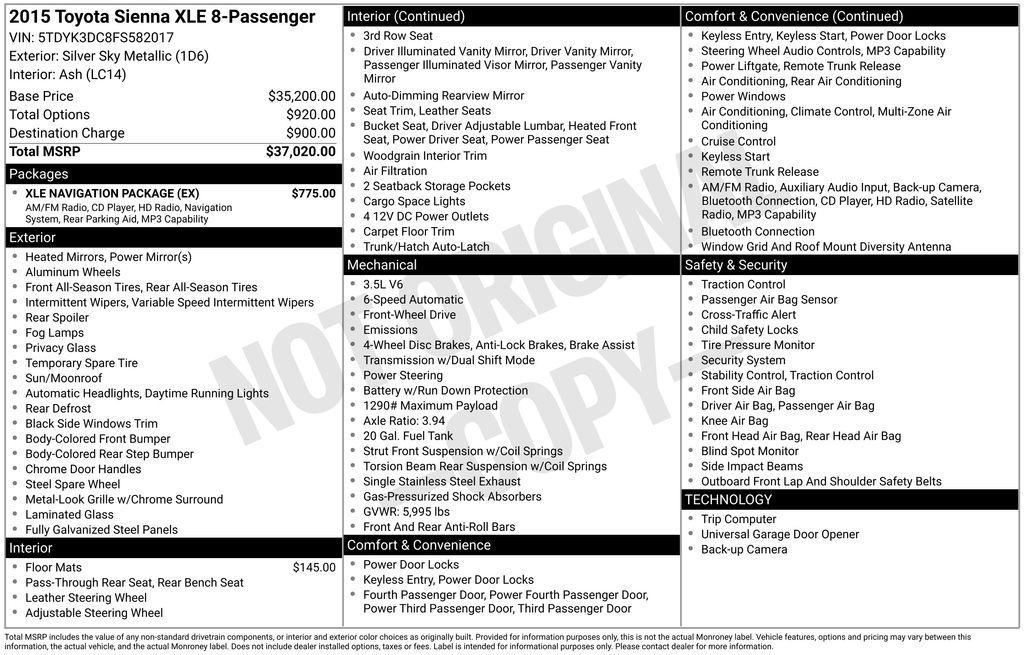 used 2015 Toyota Sienna car, priced at $14,675