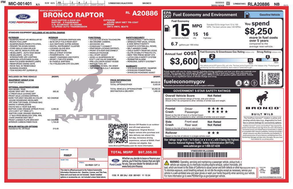 new 2024 Ford Bronco car, priced at $77,460