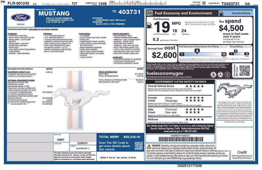 new 2026 Ford Mustang car, priced at $54,253