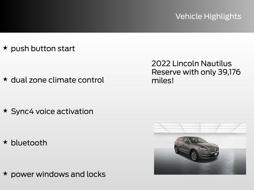 used 2022 Lincoln Nautilus car, priced at $32,994