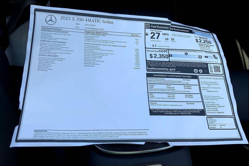 new 2025 Mercedes-Benz E-Class car, priced at $79,805