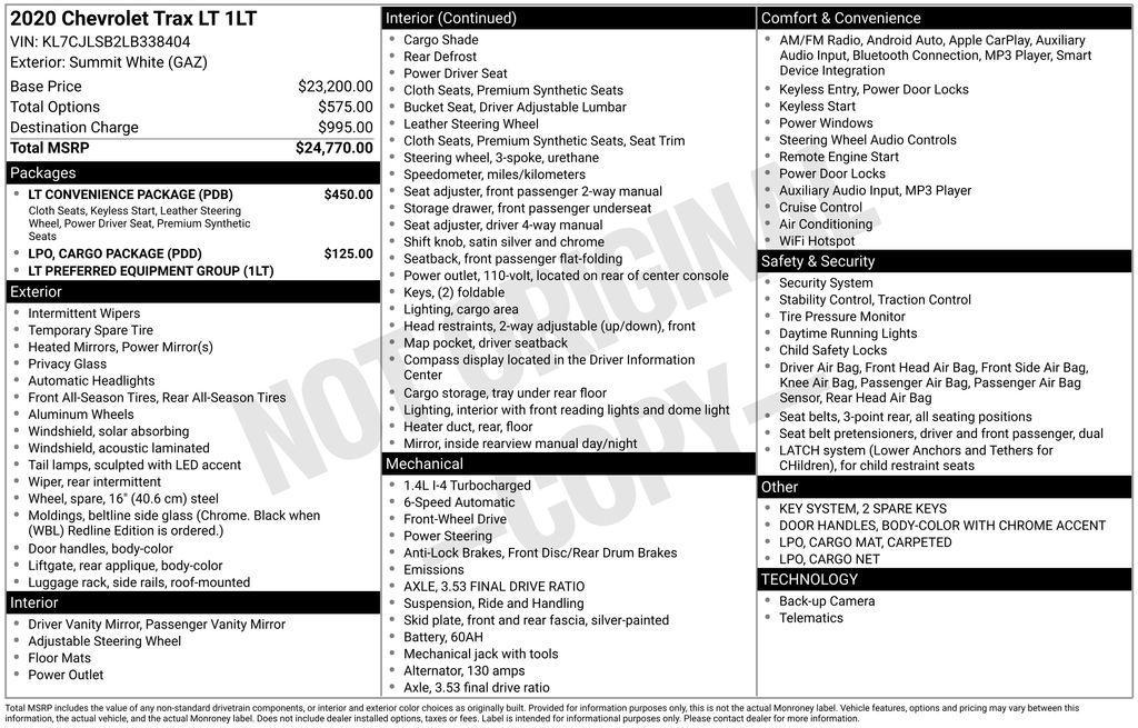 used 2020 Chevrolet Trax car, priced at $10,993