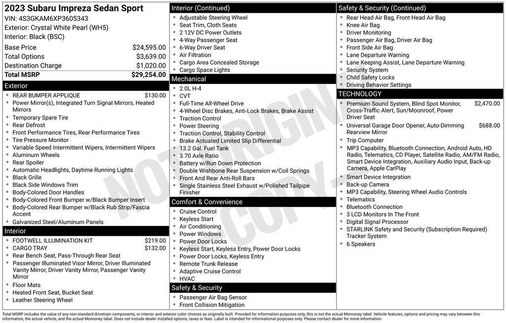 used 2023 Subaru Impreza car, priced at $23,000
