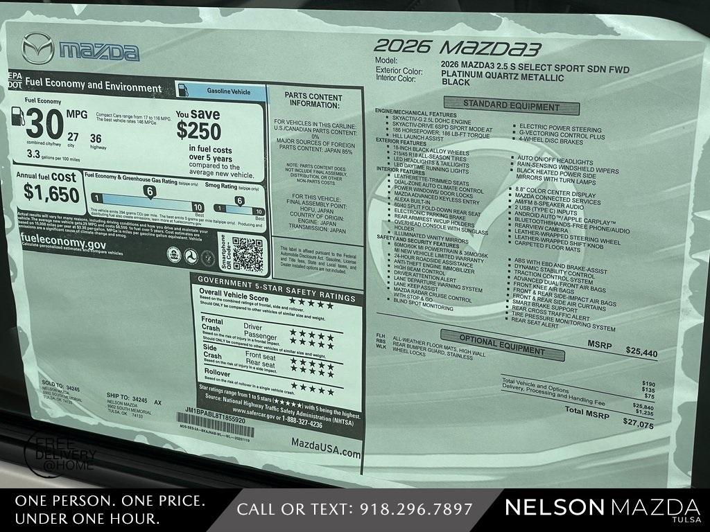 new 2026 Mazda Mazda3 car, priced at $25,575