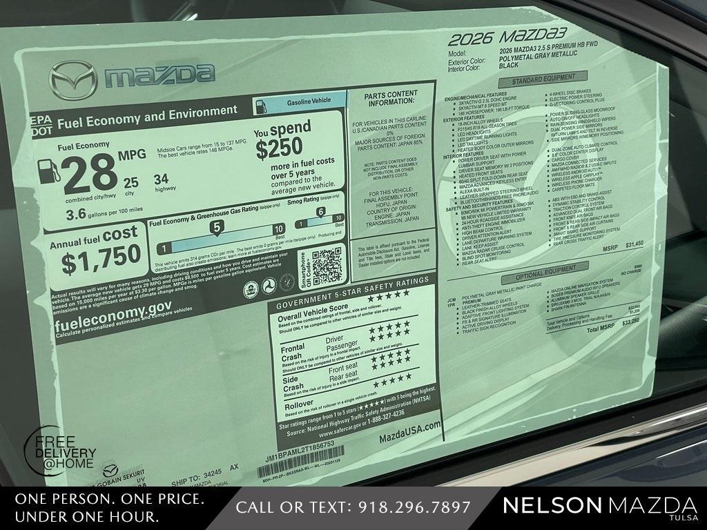 new 2026 Mazda Mazda3 car, priced at $31,280