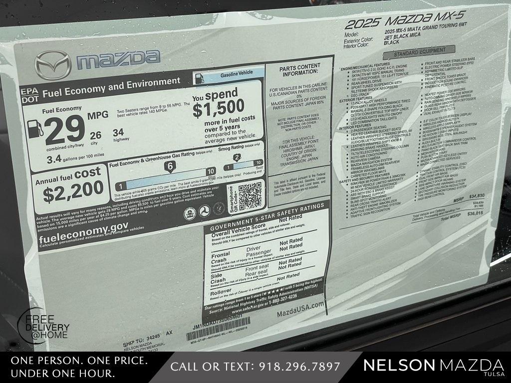 new 2025 Mazda MX-5 Miata car, priced at $35,144