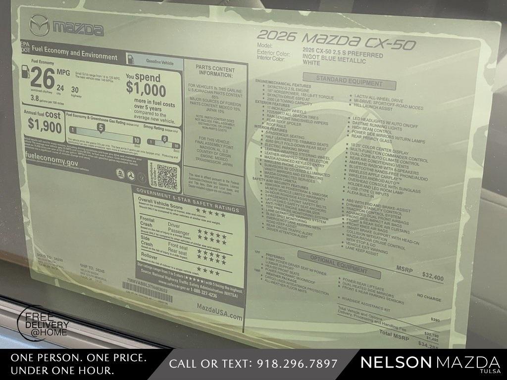 new 2026 Mazda CX-50 car, priced at $33,397