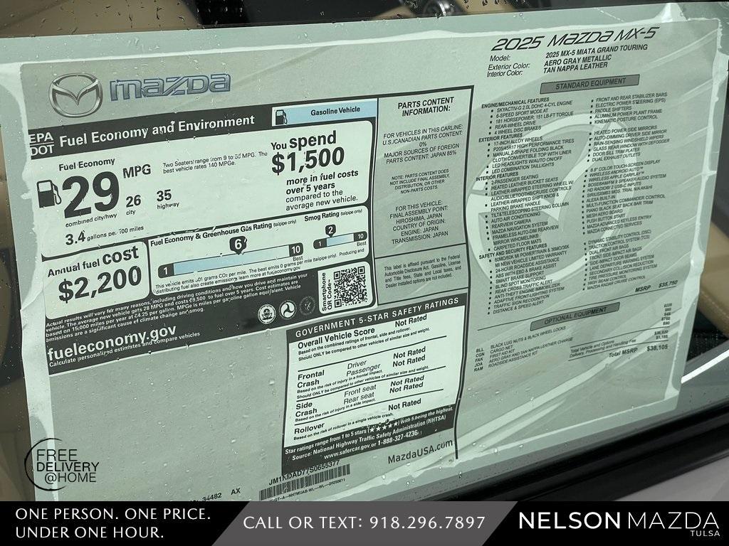 new 2025 Mazda MX-5 Miata car, priced at $37,021