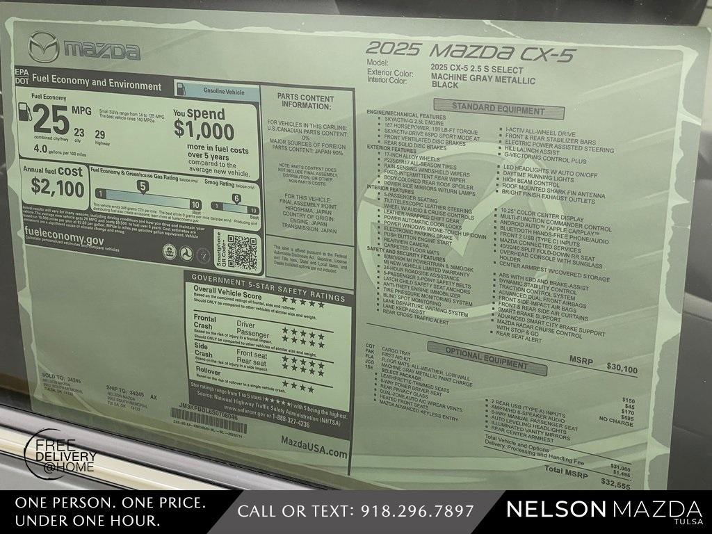 new 2025 Mazda CX-5 car, priced at $32,050