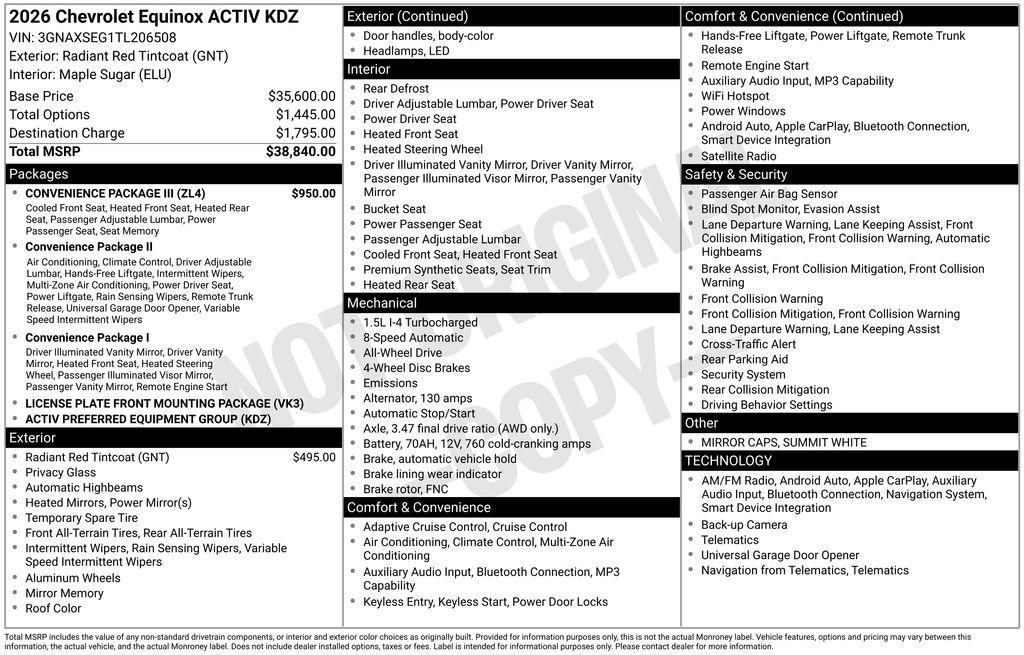new 2026 Chevrolet Equinox car, priced at $35,100