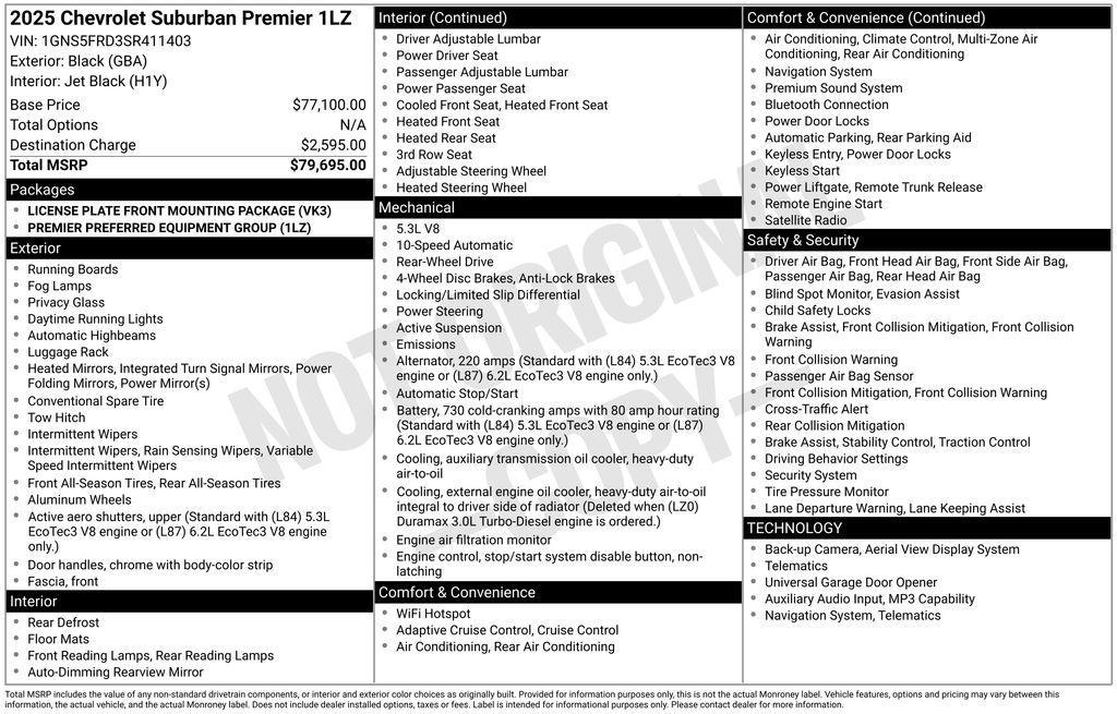 new 2025 Chevrolet Suburban car, priced at $76,459