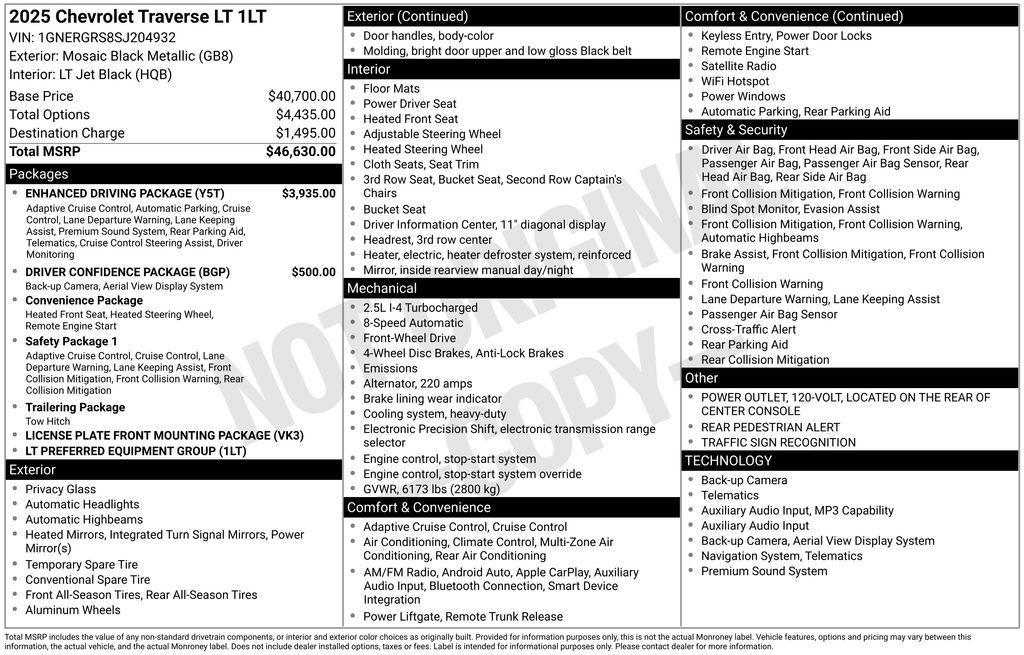 new 2025 Chevrolet Traverse car, priced at $42,859