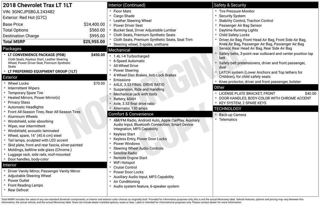 used 2018 Chevrolet Trax car, priced at $9,500