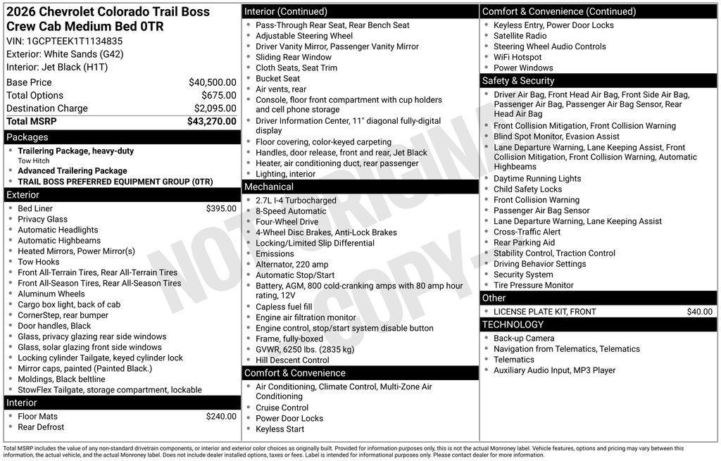 new 2026 Chevrolet Colorado car, priced at $41,752