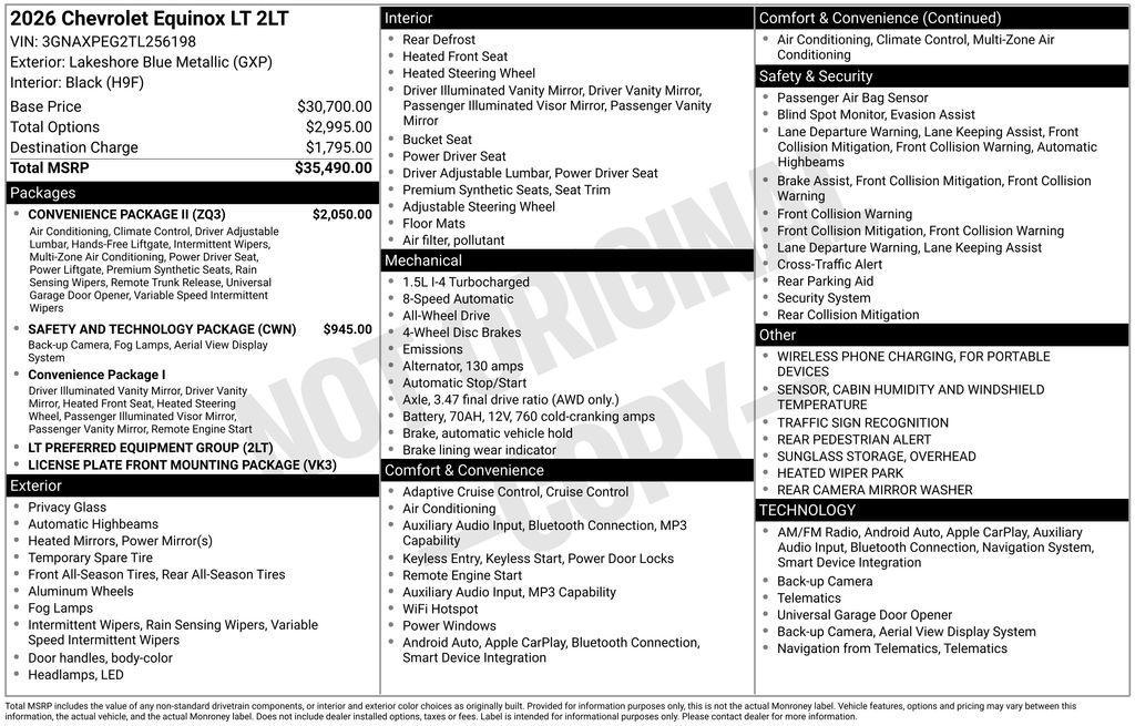 new 2026 Chevrolet Equinox car, priced at $32,808
