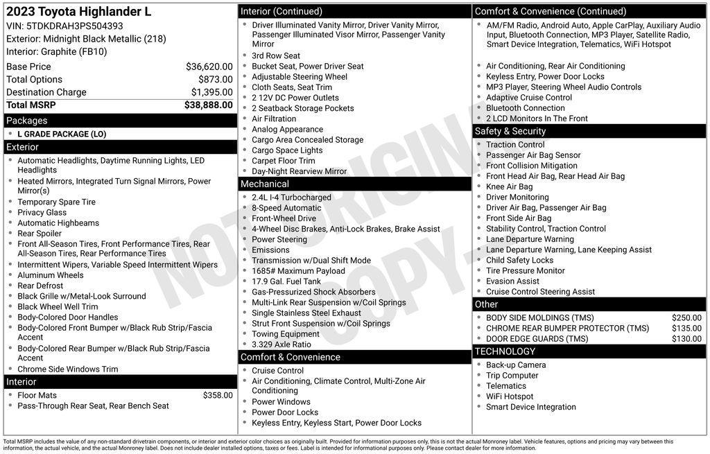 used 2023 Toyota Highlander car, priced at $26,747