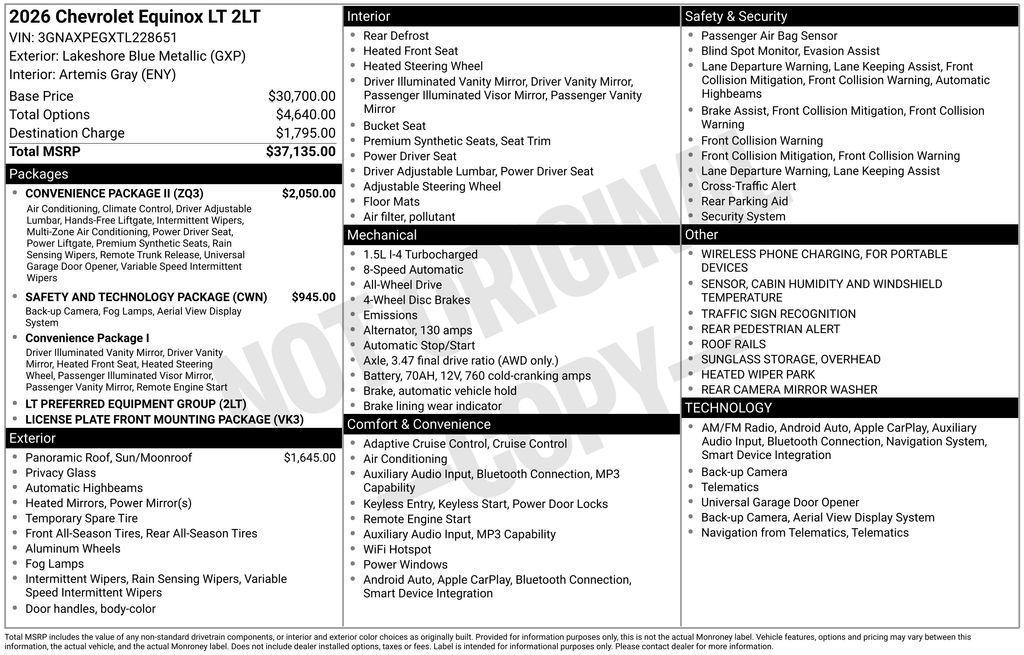 new 2026 Chevrolet Equinox car, priced at $34,305