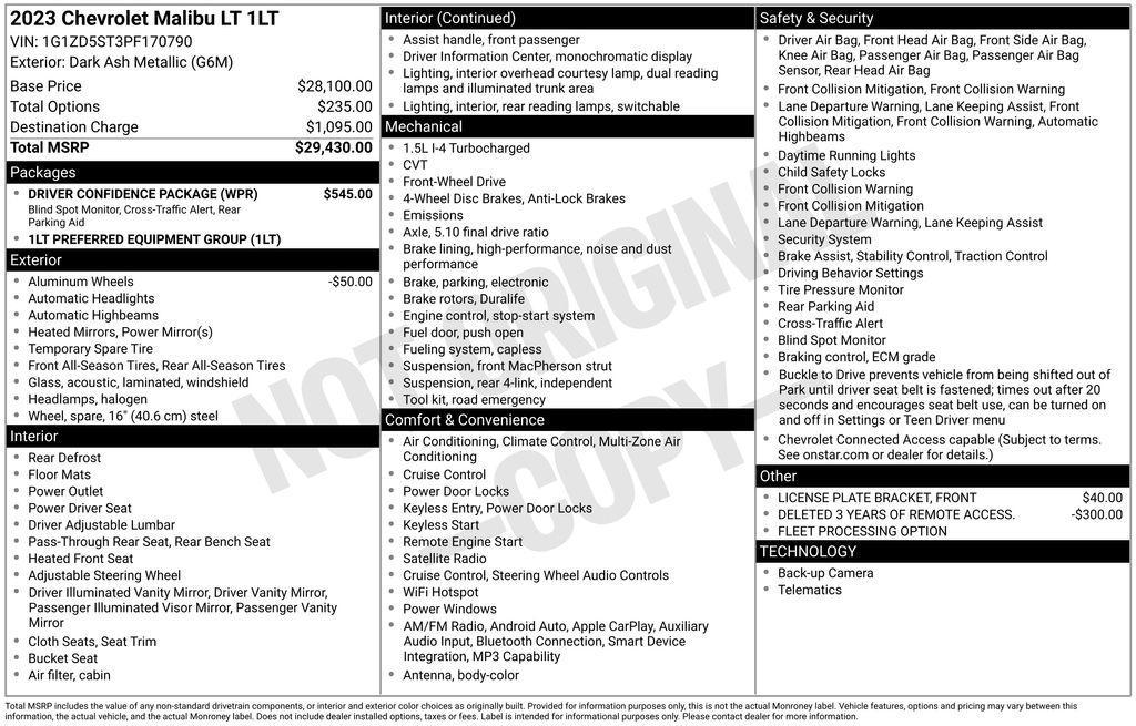 used 2023 Chevrolet Malibu car, priced at $15,000