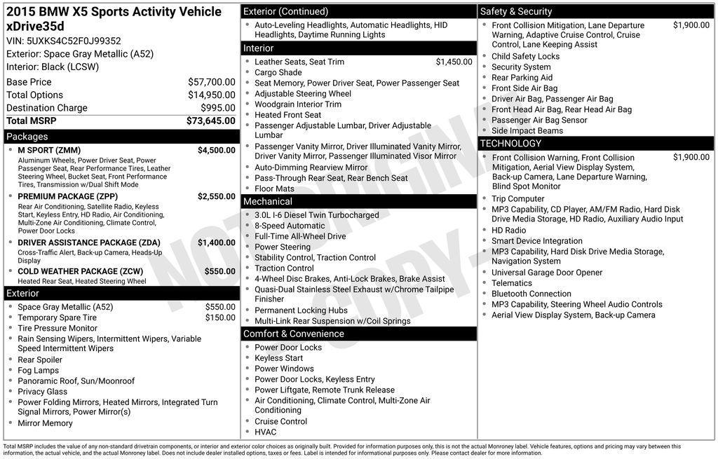 used 2015 BMW X5 car, priced at $15,939