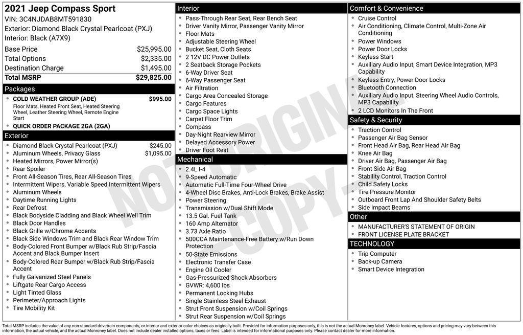 used 2021 Jeep Compass car, priced at $16,550