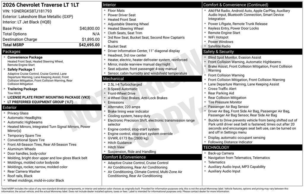 new 2026 Chevrolet Traverse car, priced at $40,002