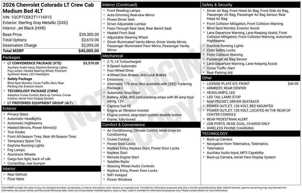 new 2026 Chevrolet Colorado car, priced at $41,836